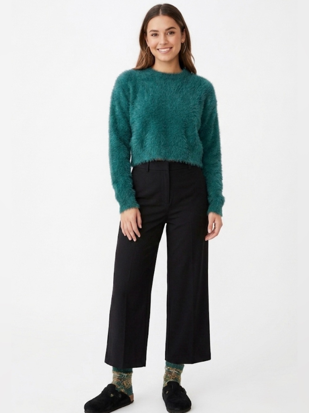 Cotton On Forest Green Fuzzy Crop Sweater Size XS
